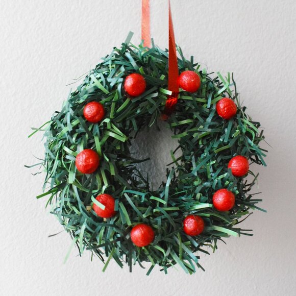 Handmade Miniature Christmas Wreath Christmas Ornament Recycled Christmas Decor - Picture 3 of 4